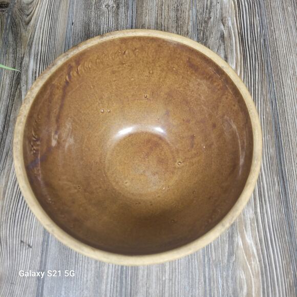 Vintage Bowl Stoneware Mixing Bowl, Brown Chevron Ribbed - Picture 3 of 5